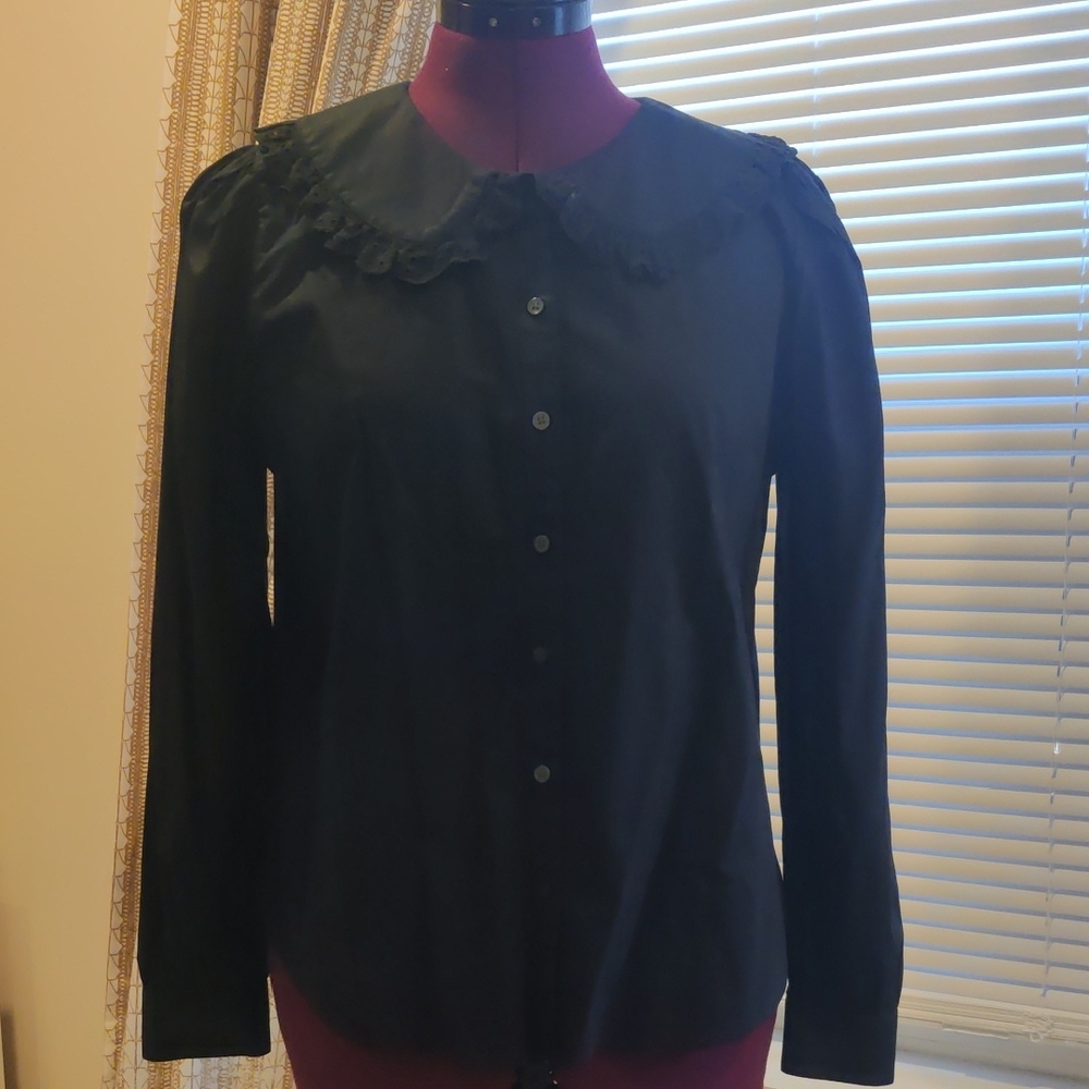 LOFT Black Button-Up Blouse Small